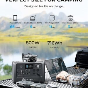 BLUETTI Solar Generator EB70S with PV120 Solar Panel Included, 716Wh Portable Power Station w/ 4 110V/800W AC Outlets, LiFePO4 Battery Pack for Outdoor Camping, Road Trip, Power Outage