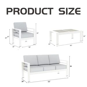 Outdoor Aluminum Furniture Set, 4 Pieces Patio Sectional Conversation Chat Sofa Modern Seating Set with Coffee Table