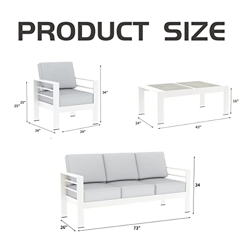 Outdoor Aluminum Furniture Set, 4 Pieces Patio Sectional Conversation Chat Sofa Modern Seating Set with Coffee Table