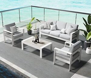 outdoor aluminum furniture set, 4 pieces patio sectional conversation chat sofa modern seating set with coffee table