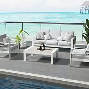 Outdoor Aluminum Furniture Set, 4 Pieces Patio Sectional Conversation Chat Sofa Modern Seating Set with Coffee Table