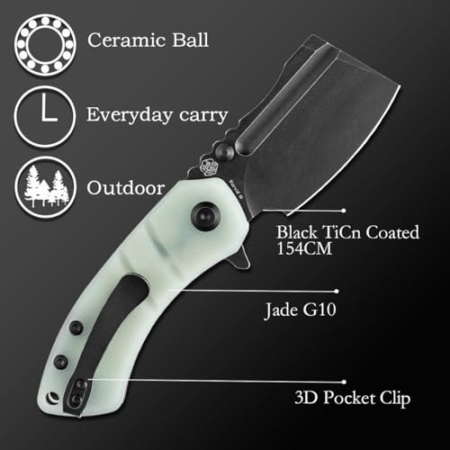 KANSEPT Knives Korvid Model M Pocket Knife, Liner Lock Folding Knife with 2.45''154CM Cleaver Jade 10 Handle, Cleaver Flipper for Everyday Carry T2030A4