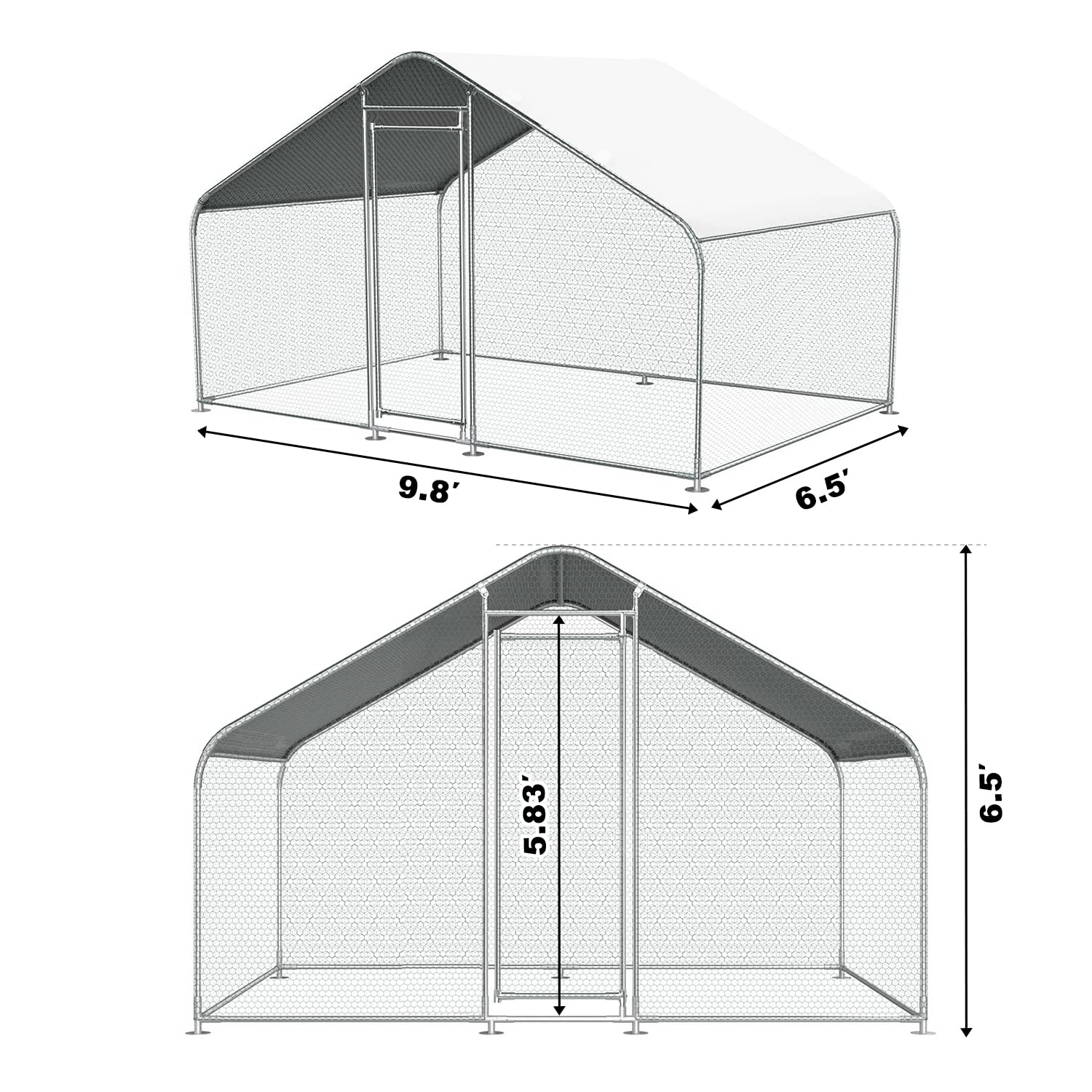 Chicken Coop Large Metal Chicken House/Pen for 6/10 Chickens Poultry Cage with Waterproof Cover for Rabbits Duck Walk-in Chicken Run for Yard Outdoor