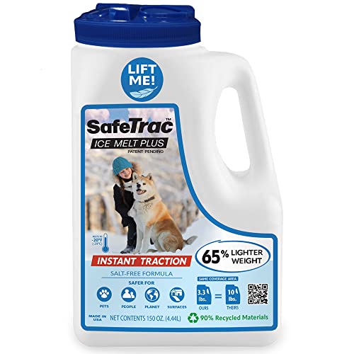 SafeTrac Ice Melt Plus, Lightweight Pet Safe Ice Melt for Snow, Pet Friendly Non Corrosive Ice Melter for Driveway and Sidewalk, Eco Friendly Ice Melt, Comparable Coverage to 10 Lb Jug (3 Pack)