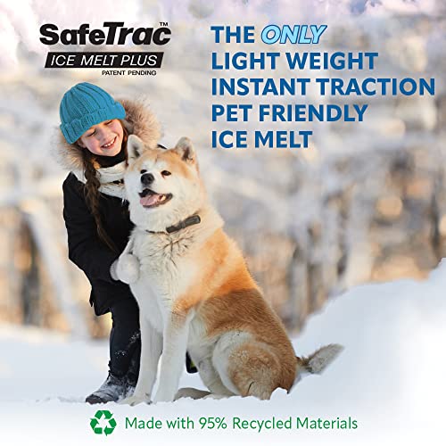 SafeTrac Ice Melt Plus, Lightweight Pet Safe Ice Melt for Snow, Pet Friendly Non Corrosive Ice Melter for Driveway and Sidewalk, Eco Friendly Ice Melt, Comparable Coverage to 10 Lb Jug (3 Pack)