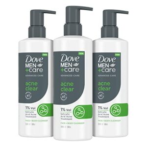 dove men + care advanced care cleanser acne clear 3 count for acne prone skin face + body cleanser with 1% salicylic acid 16.9 oz