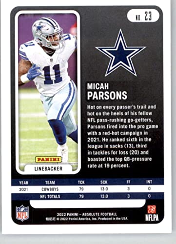 2022 Panini Absolute #23 Micah Parsons Dallas Cowboys Football Trading Card