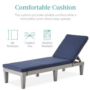 Best Choice Products Outdoor Lounge Chair, Resin Patio Chaise Lounger for Poolside, Backyard, Porch w/Seat Cushion, Adjustable Backrest, 5 Positions, 330lb Capacity - Gray/Navy