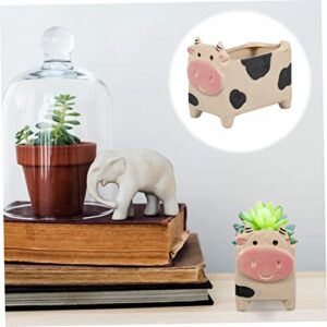 HANABASS 2pcs Decoration Animal Garden Pots Planters Zodiac Bonsai Lovely Indoor Plants Flower Cactus Gift Container Ox Center Plant Succulent Office Pot Cow Ceramic Home Year Cows Balcony