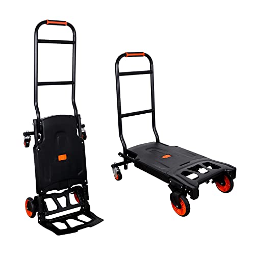 Folding Hand Truck Portable Dolly Cart, One-Button Folding Portable Flatbed, Dual-Purpose Design, Switch at Will, 330lbs Capacity Hand Cart, Suitable for Transportation, Baggage Handling Use