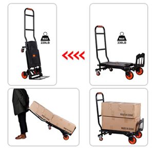 Folding Hand Truck Portable Dolly Cart, One-Button Folding Portable Flatbed, Dual-Purpose Design, Switch at Will, 330lbs Capacity Hand Cart, Suitable for Transportation, Baggage Handling Use