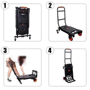 Folding Hand Truck Portable Dolly Cart, One-Button Folding Portable Flatbed, Dual-Purpose Design, Switch at Will, 330lbs Capacity Hand Cart, Suitable for Transportation, Baggage Handling Use