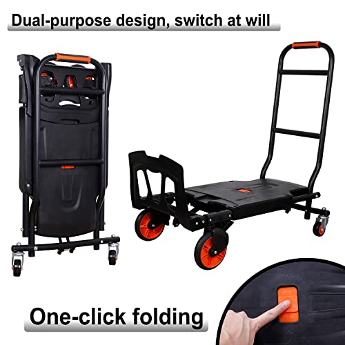 Folding Hand Truck Portable Dolly Cart, One-Button Folding Portable Flatbed, Dual-Purpose Design, Switch at Will, 330lbs Capacity Hand Cart, Suitable for Transportation, Baggage Handling Use