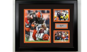 framed myles garrett cleveland browns facsimile laser engraved signature football 15"x12" 3 photo collage