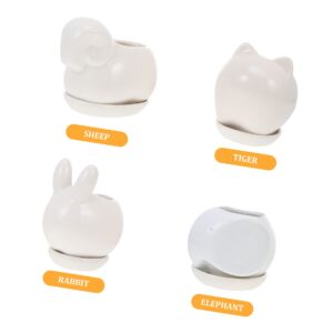 YARNOW 4pcs Fleshiness White Garden Plant Ceramic Animal Doggy Flower for Plants Gift Planters Mini Bonsai Pot Animals Dog Shape Porcelain Offices Shaped Desktop Home Gardening Cute Desk