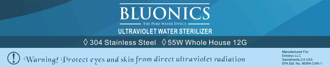 UV Whole House Water Filter Sterilizer Purifier Ultraviolet Light 110V 3/4 inch MNTP with Smart Flow Sensor Switch, 55W, 12 GPM by Bluonics