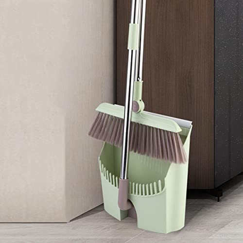 Broom and Dustpan Set, Kitchen Broom and Dustpan Set, Broom with Dustpan Combo Set, Dustpan and Broom Set Long Handle, for Indoor Outdoor Garage Kitchen Room Office Lobby Use