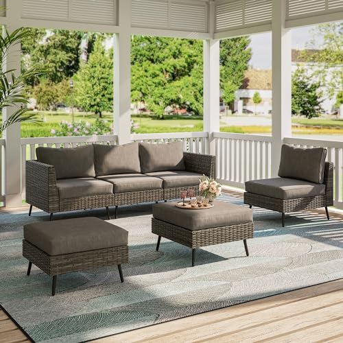 LAUSAINT HOME Outdoor Patio Furniture, 6 Piece Outdoor Sectional Sofa PE Rattan Wicker Patio Conversation Sets,All Weather Patio Furniture Set with Thick Cushions for Garden, Poolside, Backyard (Grey)