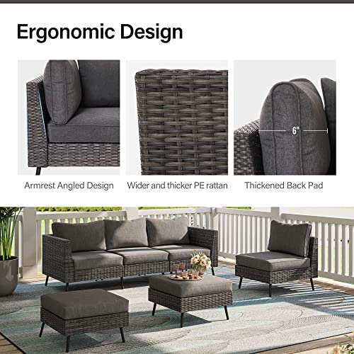 LAUSAINT HOME Outdoor Patio Furniture, 6 Piece Outdoor Sectional Sofa PE Rattan Wicker Patio Conversation Sets,All Weather Patio Furniture Set with Thick Cushions for Garden, Poolside, Backyard (Grey)