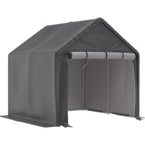 weashume 10x10 ft outdoor storage shelter portable garage storage shed with steel metal frame, detachable roll-up zipper door and waterproof cover, storage carport tent,dark grey