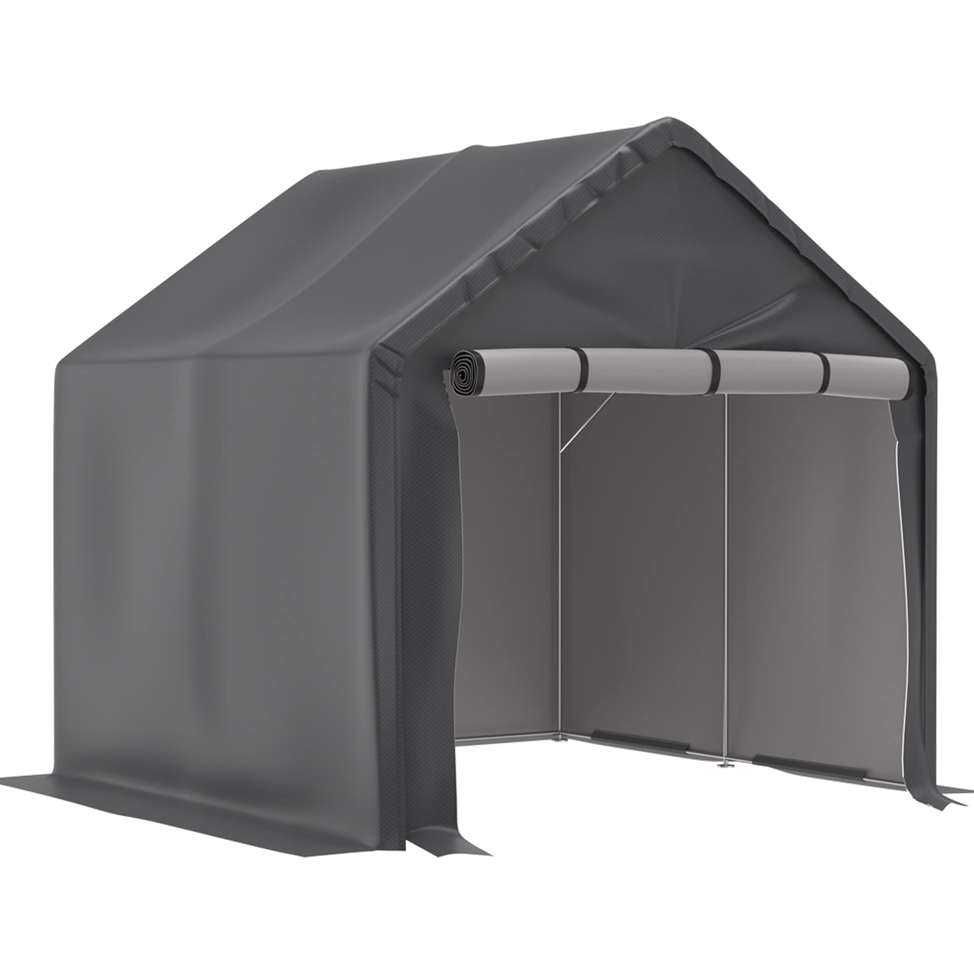 WEASHUME 10x10 ft Outdoor Storage Shelter Portable Garage Storage Shed with Steel Metal Frame, Detachable Roll-up Zipper Door and Waterproof Cover, Storage Carport Tent,Dark Grey