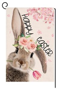 easter bunny garden flag 12x18 vertical double sided gray rabbit spring floral tulip farmhouse holiday outside decorations burlap yard flag bw278