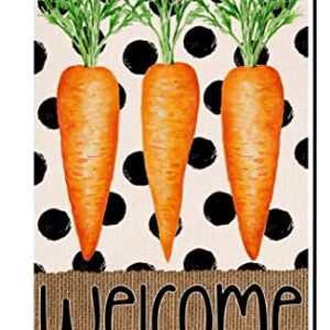 Easter Carrot Garden Flag 12x18 Vertical Double Sided Polka Dot Welcome Spring Farmhouse Holiday Outside Decorations Burlap Yard Flag BW267