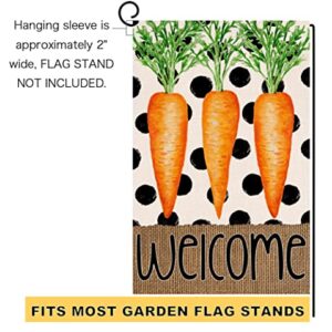 Easter Carrot Garden Flag 12x18 Vertical Double Sided Polka Dot Welcome Spring Farmhouse Holiday Outside Decorations Burlap Yard Flag BW267