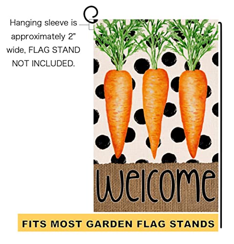 Easter Carrot Garden Flag 12x18 Vertical Double Sided Polka Dot Welcome Spring Farmhouse Holiday Outside Decorations Burlap Yard Flag BW267