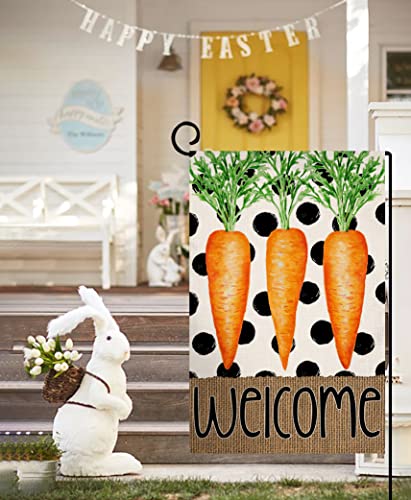 Easter Carrot Garden Flag 12x18 Vertical Double Sided Polka Dot Welcome Spring Farmhouse Holiday Outside Decorations Burlap Yard Flag BW267