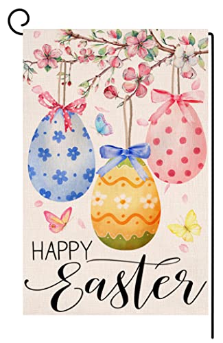 Easter Eggs Garden Flag 12x18 Vertical Double Sided Spring Floral Butterfly Farmhouse Holiday Outside Decorations Burlap Yard Flag BW270