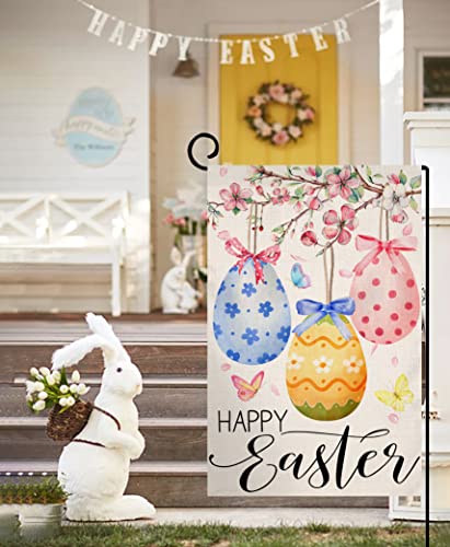 Easter Eggs Garden Flag 12x18 Vertical Double Sided Spring Floral Butterfly Farmhouse Holiday Outside Decorations Burlap Yard Flag BW270