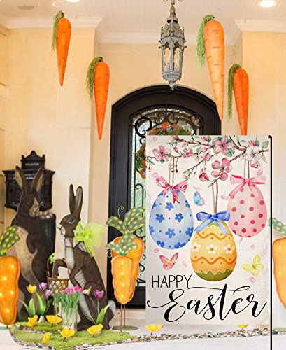 Easter Eggs Garden Flag 12x18 Vertical Double Sided Spring Floral Butterfly Farmhouse Holiday Outside Decorations Burlap Yard Flag BW270