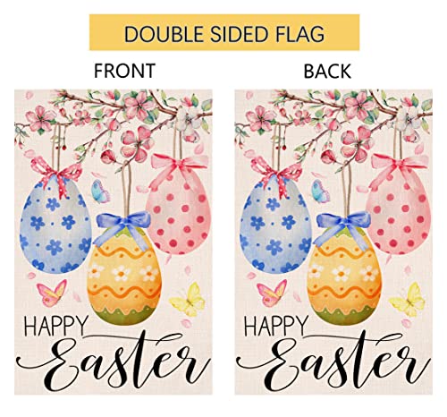 Easter Eggs Garden Flag 12x18 Vertical Double Sided Spring Floral Butterfly Farmhouse Holiday Outside Decorations Burlap Yard Flag BW270