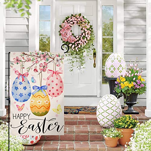 Easter Eggs Garden Flag 12x18 Vertical Double Sided Spring Floral Butterfly Farmhouse Holiday Outside Decorations Burlap Yard Flag BW270