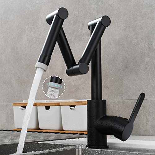 Copper Folding Kitchen Faucet Sink Sink Retractable hot and Cold Faucet Seated Universal Rotating Faucet, Black
