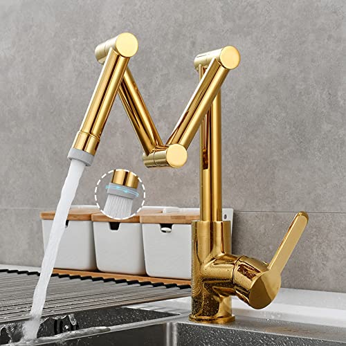 Copper Folding Kitchen Faucet Sink Sink Retractable hot and Cold Faucet Seated Universal Rotating Faucet, Black