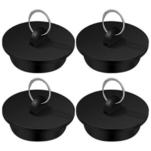 4 pieces tub stopper set rubber sink stopper drain plug with hanging ring for bathtub, kitchen and bathroom, black (1-5/8'')