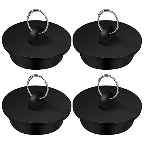 4 Pieces Tub Stopper Set Rubber Sink Stopper Drain Plug with Hanging Ring for Bathtub, Kitchen and Bathroom, Black (1-5/8'')