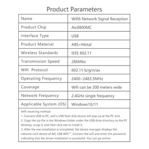 USB WiFi 6 Adapter, 2.4GHz 802.11 B g n ax Wireless Network Adapter, 286Mbs Mini WiFi Dongle for Windows10 11, Large Coverage Area