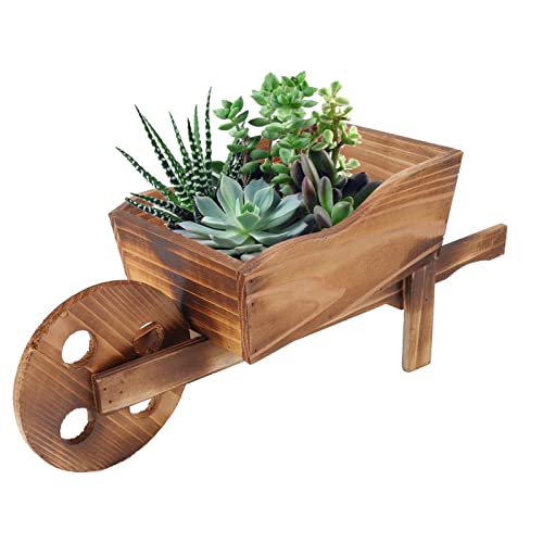 Creative Cart Plants Flower Pot for Succulent Plants, Rustic Wooden Cart Planter Container Bonsai, Cute Wheelbarrow Landscape Ornament for Desk Garden Home Balcony Courtyard Decor