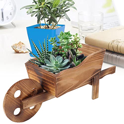 Creative Cart Plants Flower Pot for Succulent Plants, Rustic Wooden Cart Planter Container Bonsai, Cute Wheelbarrow Landscape Ornament for Desk Garden Home Balcony Courtyard Decor