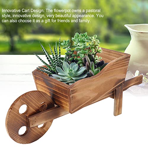 Creative Cart Plants Flower Pot for Succulent Plants, Rustic Wooden Cart Planter Container Bonsai, Cute Wheelbarrow Landscape Ornament for Desk Garden Home Balcony Courtyard Decor