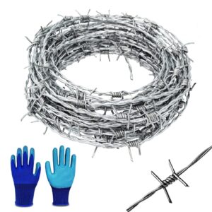 yagjia barbed wire 25 ft, 4 point barbed wire fence, hot-dip galvanized barb wire roll, 18 gauge strong and flexible wire for crafts baseball ball and yard garden