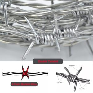 YAGJIA Barbed Wire 25 Ft, 4 Point Barbed Wire Fence, Hot-Dip Galvanized Barb Wire Roll, 18 Gauge Strong and Flexible Wire for Crafts Baseball Ball and Yard Garden