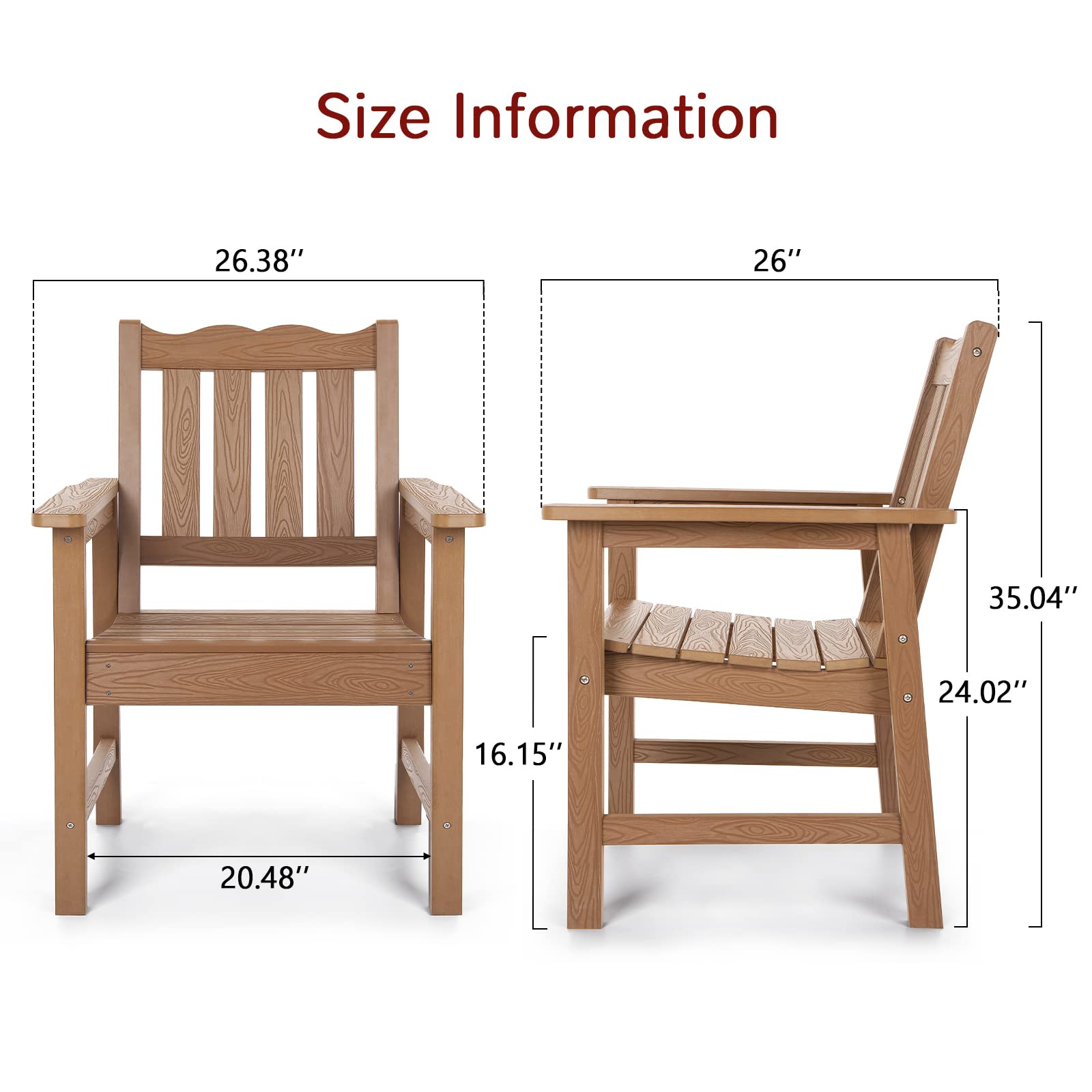 Stoog All-Weather Patio Chairs Set of 2, Oversized Garden Chair with 400 lbs Weight Capacity, Easy to Assemble, Outdoor Chair for Patio, Backyard Deck, Fire Pit & Lawn Porch, Teak