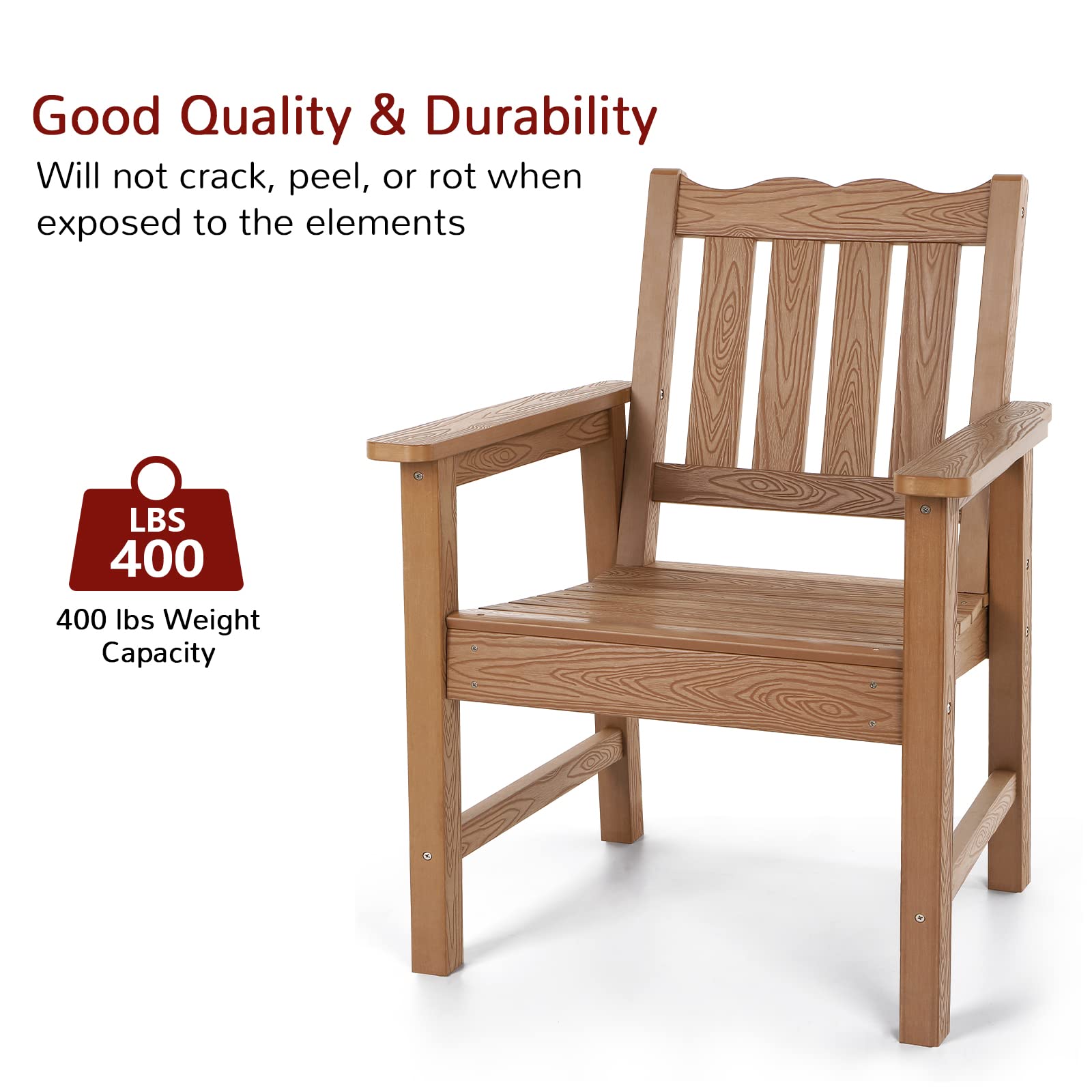 Stoog All-Weather Patio Chairs Set of 2, Oversized Garden Chair with 400 lbs Weight Capacity, Easy to Assemble, Outdoor Chair for Patio, Backyard Deck, Fire Pit & Lawn Porch, Teak