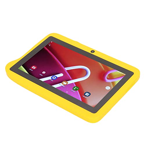 FOTABPYTI Tablet, 2.4G 5G Dual Band Front 2MP Rear 5MP LED Screen 7in Kids Tablet 100-240V Yellow for Reading for Android 10 (Yellow)