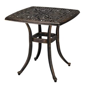 vingli 24” cast aluminum outdoor side table, all weather round patio coffee table porch table outdoor bistro table outdoor end table (bronze, square)