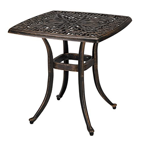 VINGLI 24” Cast Aluminum Outdoor Side Table, All Weather Round Patio Coffee Table Porch Table Outdoor Bistro Table Outdoor End Table (Bronze, Square)